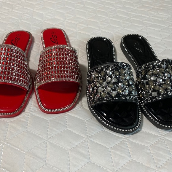 BLING SANDALS RED AND BLACK SIZE 8 - Picture 1 of 8